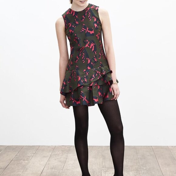 Banana Republic Olive and Coral Patterned Mini Dress - Picture 4 of 9